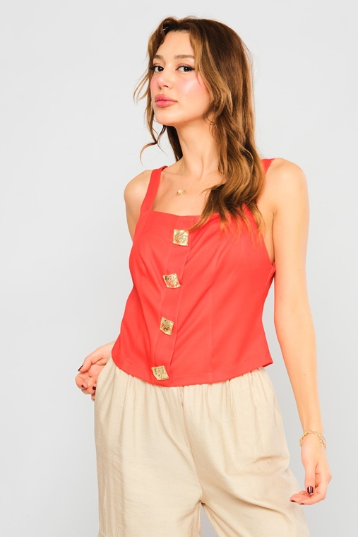 Miarte Sleevless Casual Blouses Coral
