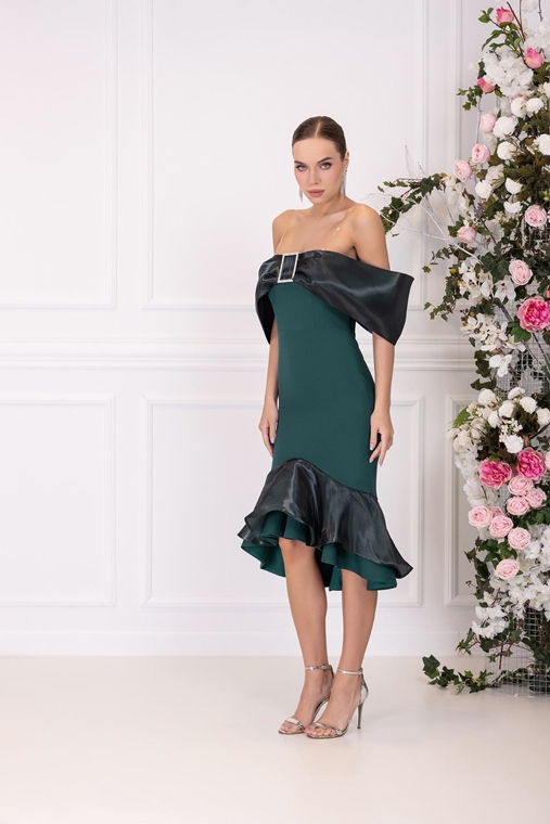 Odrella Night Wear Evening Dresses Stone Pomegranate Flower Emerald Black-Caramel Black-Olive