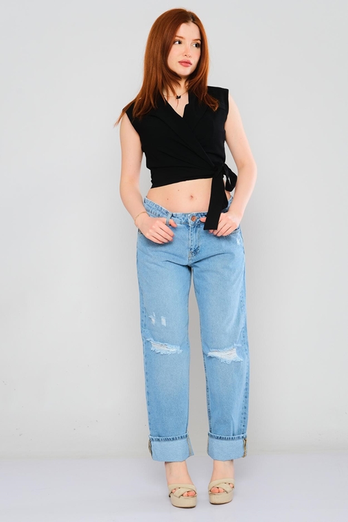 Hit Me Up High Waist Casual Trousers Blue