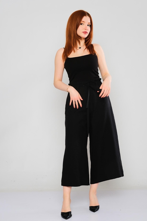Show Up High Waist Casual Trousers Black Green Camel