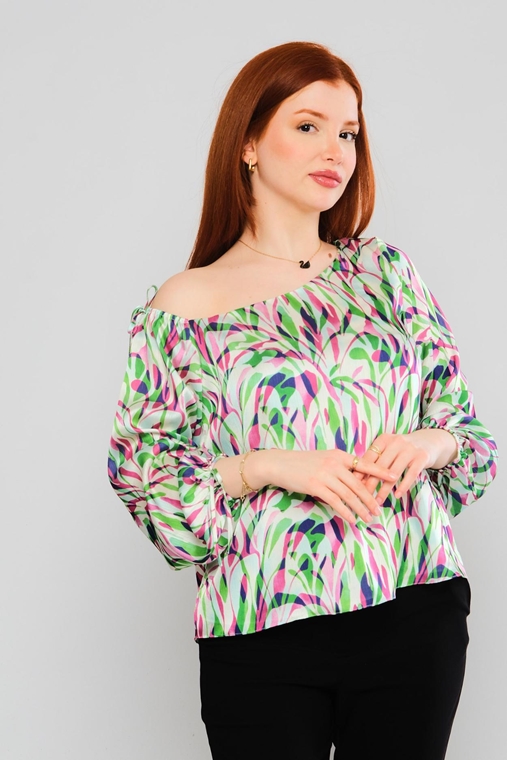 Explosion Long Sleeve Boat Neck Casual Blouses Blue Green Fuchsia Mint