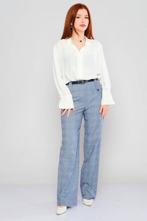 Mees High Waist Casual Trousers Blue Beige