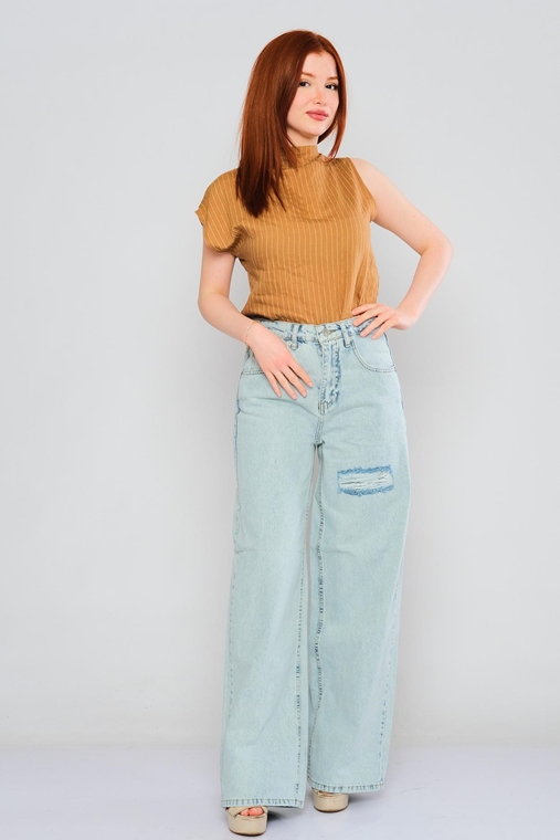 Wo-man Yüksek Belli Günlük Giyim Kot Pantolon