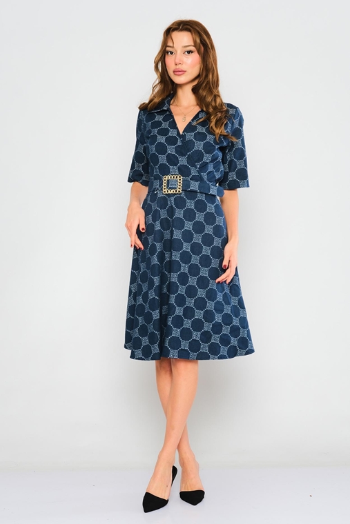 Biscuit Knee Lenght Three Quarter Sleeve Casual Dresses Navy