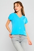 Selen Short Sleeve V Neck Casual Shirts Blue