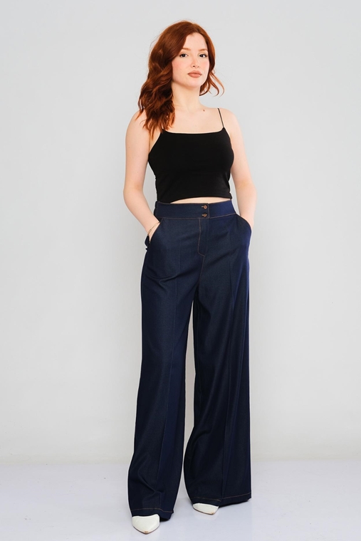 Fimore С завышенной талией повседневная одежда Оптом женские брюки Темно-синий