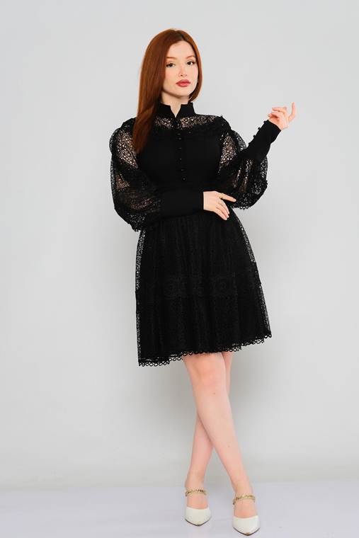 Lila Rose Mini Long Sleeve Casual Dresses Black Ecru