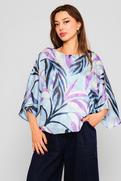 Explosion Three Quarter Sleeve Casual Blouses Blue Pink Pistache