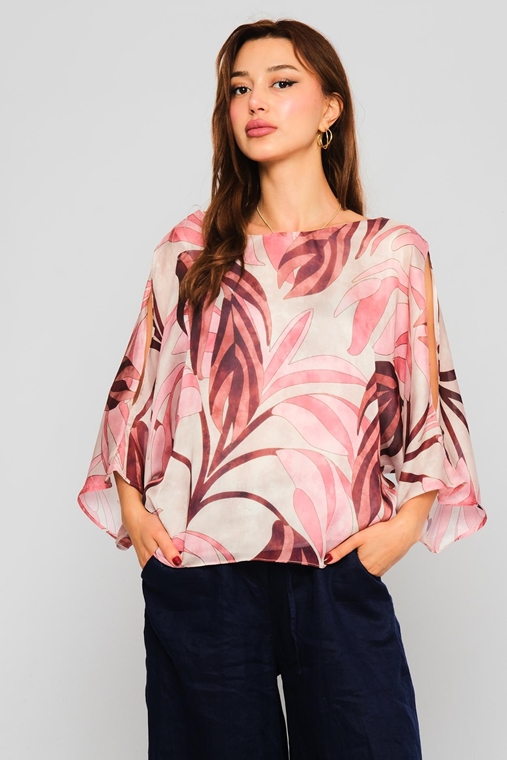 Explosion Three Quarter Sleeve Casual Blouses Blue Pink Pistache