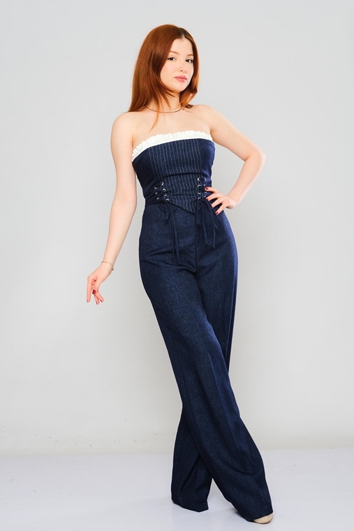 Excuse Casual Jumpsuits Beige Navy