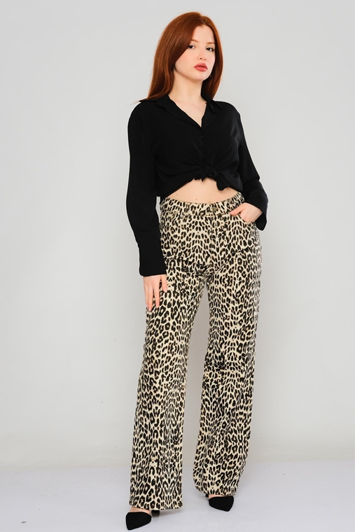 Wo-man High Waist Casual Trousers Leopard