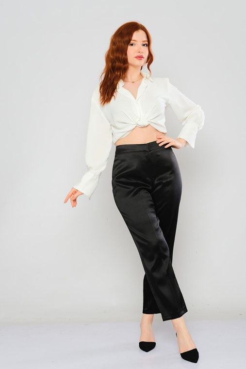 Mianotte High Waist Casual Trousers Black Beige