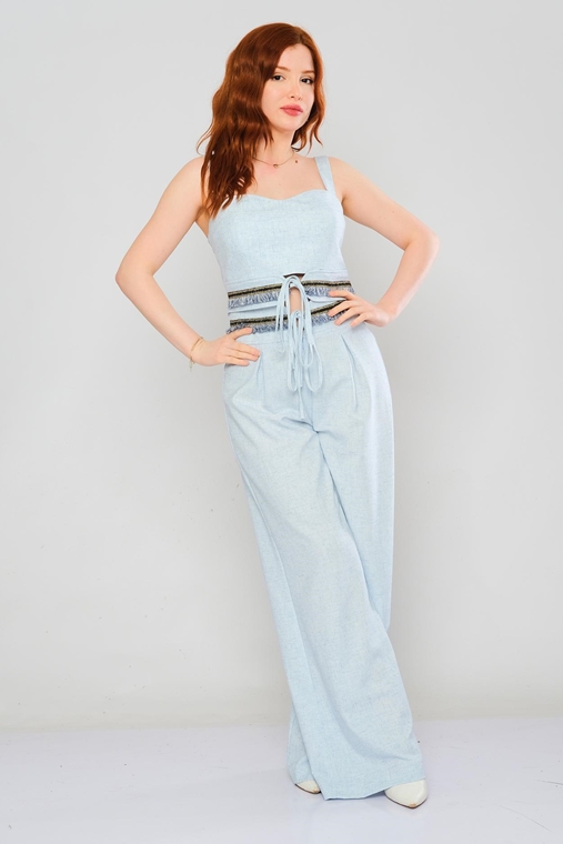 Airport High Waist Casual Trousers Blue