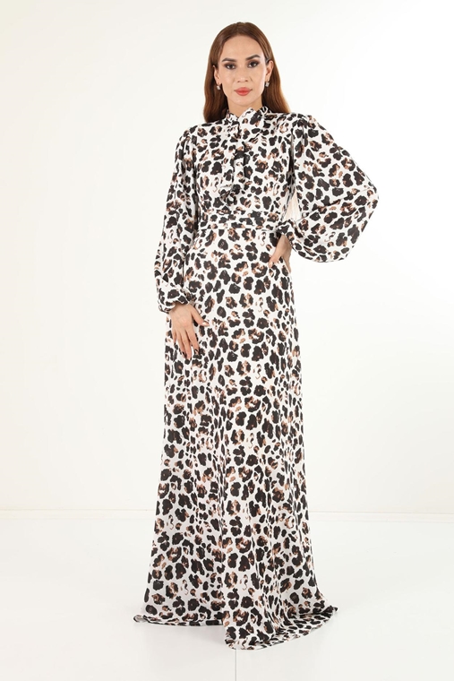 Ghaya Night Wear Evening Dresses White Leopard Powder Black-Gold