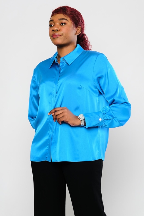 Joymiss Uzun Kol Günlük Giyim Gömlekler Mavi Pembe Neon-Fujya
