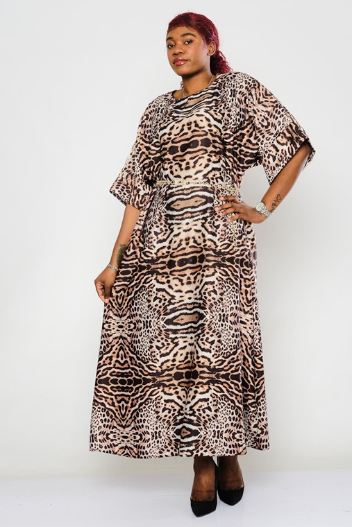 Joymiss Maxi Three Quarter Sleeve Casual Dress Leopard