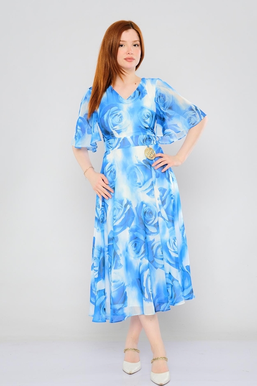 Biscuit Maxi Three Quarter Sleeve Casual Dresses Blue Green Coral