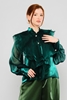 Lila Rose Long Sleeve Clerical Neck Casual Blouses Green