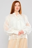 Lila Rose Long Sleeve Clerical Neck Casual Blouses Ecru