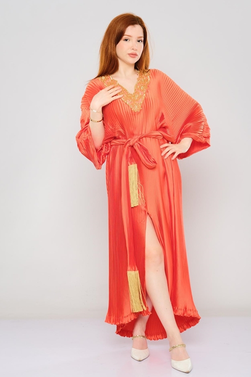 Lila Rose طويل  كم طويل  ملابس غير رسمية فساتين اللون البيج البرتقالي زيتون