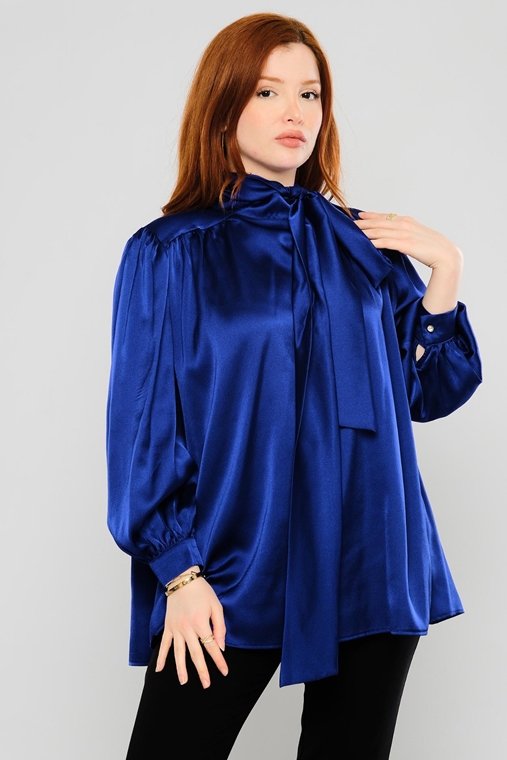 Plisse ملابس غير رسمية البلوزات بوردو زرقاء داكنة ساطعة