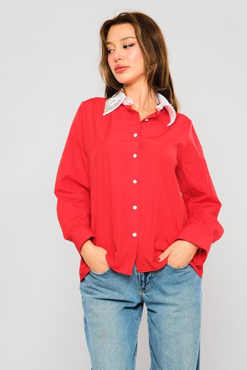 Lila Rose Uzun Kol Günlük Giyim Gömlekler Kırmızı Sarı Pembe
