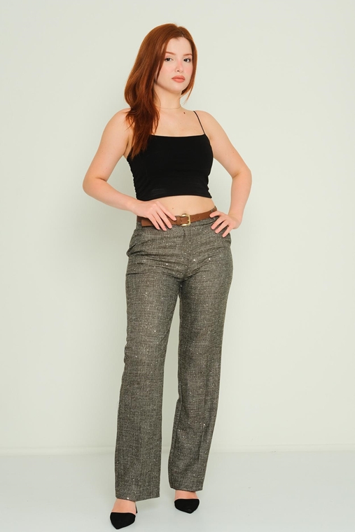Fimore High Waist Casual Trousers Brown Navy