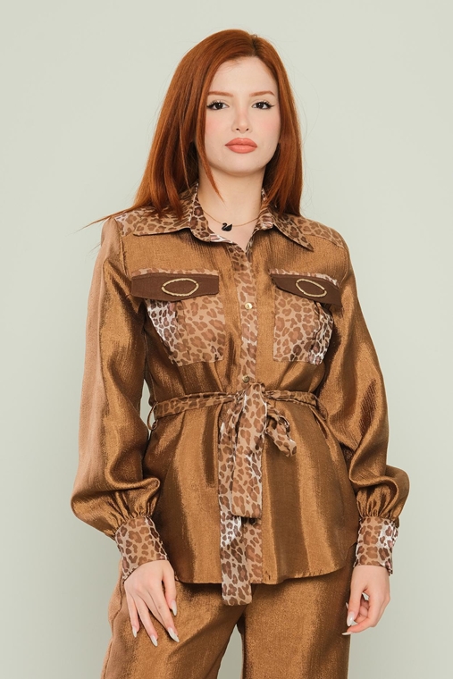 Miarte Long Sleeve Casual Blouses Brown