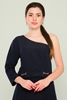 Airport Long Sleeve Crew Neck Casual Blouses Black Red Navy أزرق غامق