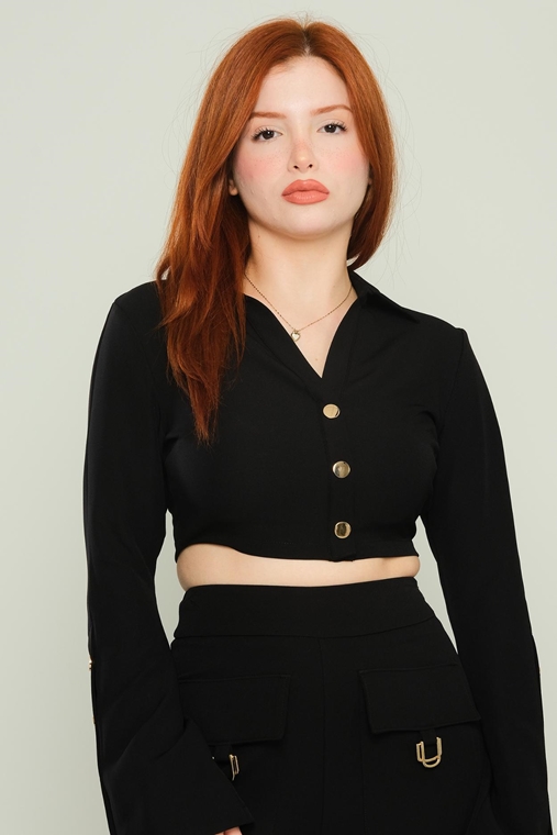 Joymiss Long Sleeve Casual Blouses Black Ecru