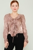 Green Country Long Sleeve Casual Blouses Black White Grey Beige Mink المنك