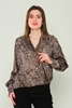 Zanzi Long Sleeve V Neck Casual Blouses 802LEOPAR