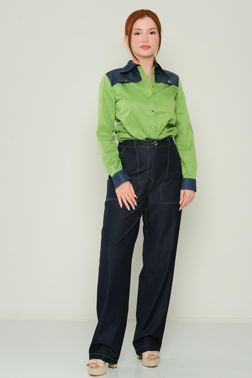 Dimare High Waist Casual Trousers Navy