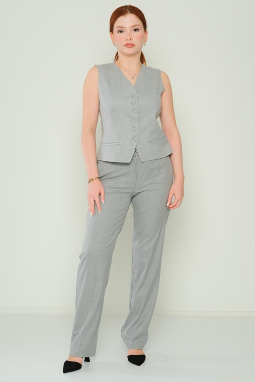 Dimare High Waist Casual Trousers Grey