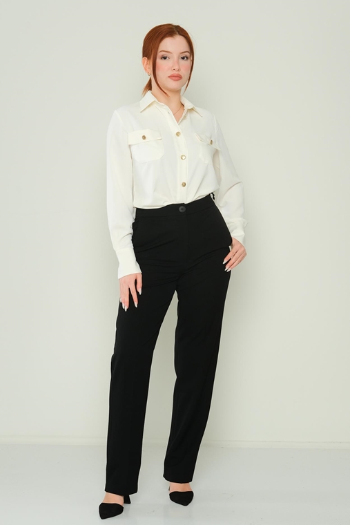 Dimare High Waist Casual Trousers Black