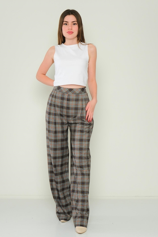 Mees High Waist Casual Trousers Black Beige