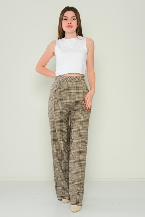 Mees High Waist Casual Trousers Black Beige