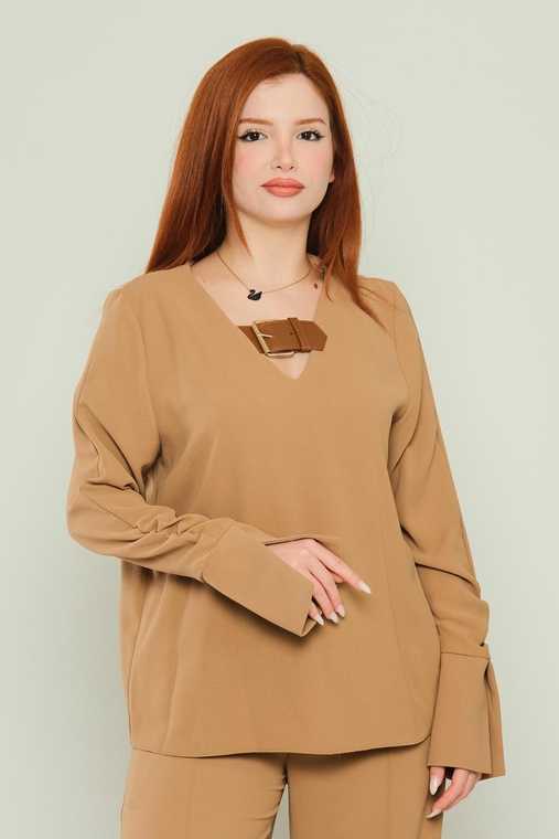 Miarte Long Sleeve Casual Blouses Camel