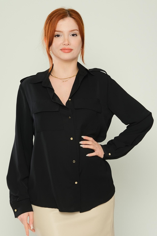 Zanzi Long Sleeve Casual Blouses Black Powder Caramel