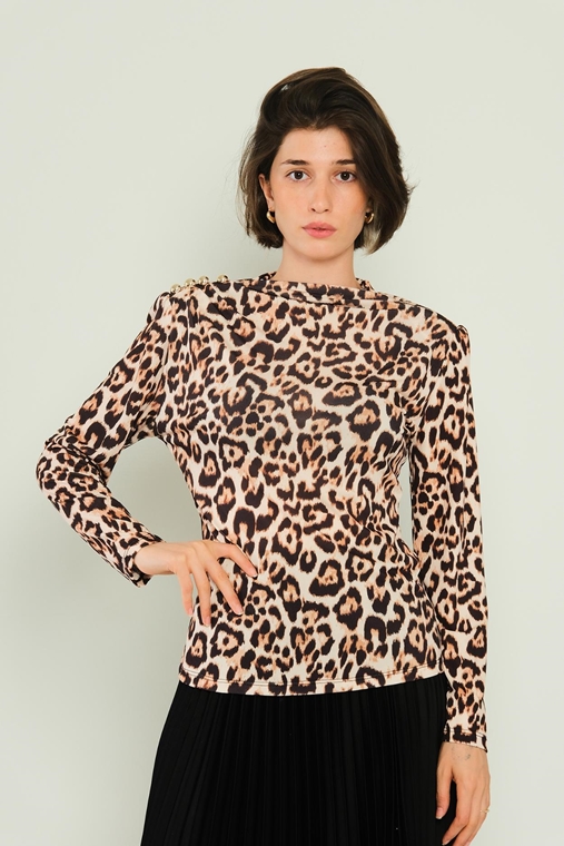 Lila Rose Long Sleeve Casual Blouses Leopard Zebra