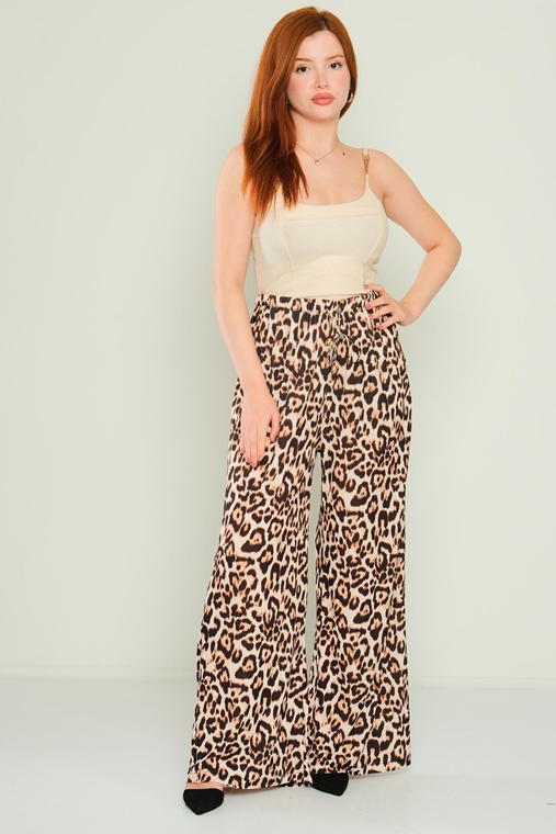 Lila Rose High Waist Casual Trousers Leopard Beige-Leopard Zebra