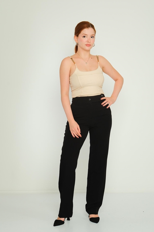 HKN High Waist Casual Trousers Black Red Brown Beige