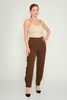 HKN High Waist Casual Trousers Black Red Brown Beige Navy Kahverengi