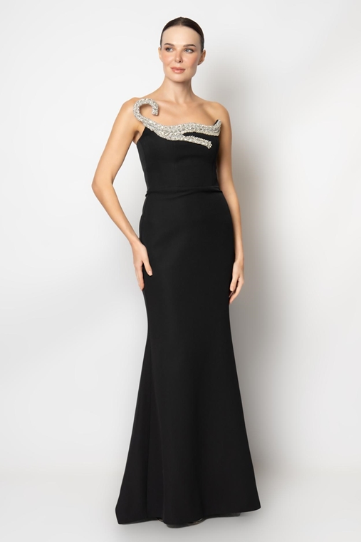 Rengin Night Wear Evening Dresses Black Ecru