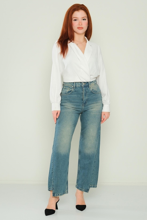 Wo-man High Waist Casual Trousers Blue