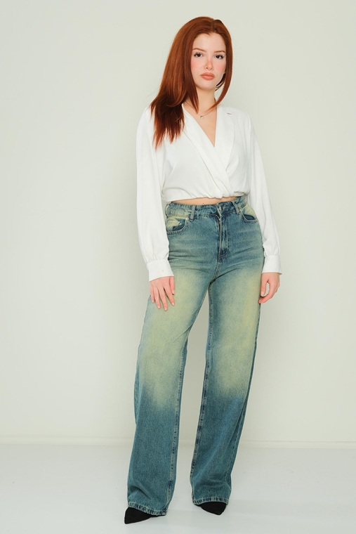 Wo-man High Waist Casual Trousers Blue