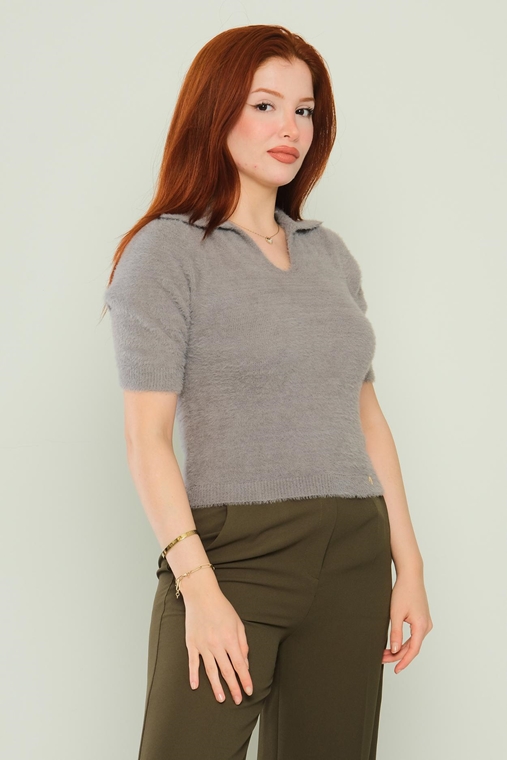 Explosion Three Quarter Sleeve Casual Blouses Grey Beige Ecru Khaki