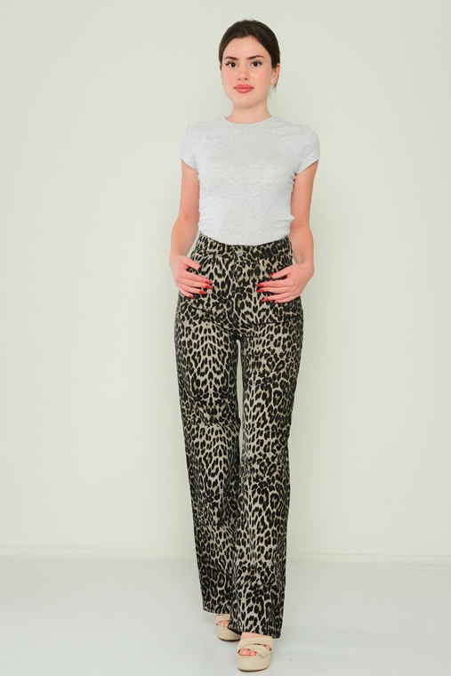 Wo-man High Waist Casual Trousers Leopard