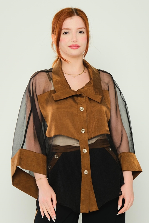 Mianotte Long Sleeve Casual Blouses Brown Anthracite