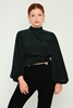 Lila Rose Long Sleeve Casual Blouses Black Green Gold Yeşil